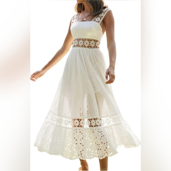 🌞Boho Lace Slip Women Long Dress Square Neck Knitte - Picture 1 of 4